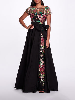 Short Sleeve Embroidered Floral Gown | Marchesa