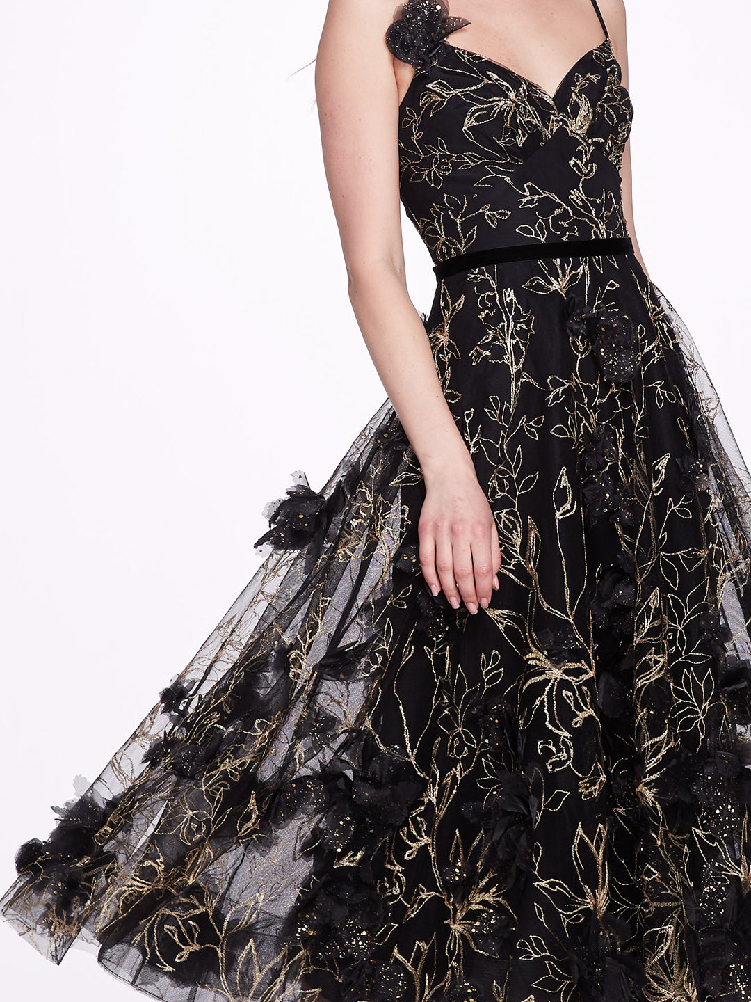 Sleeveless Embroidered Tea-Length Gown | Marchesa