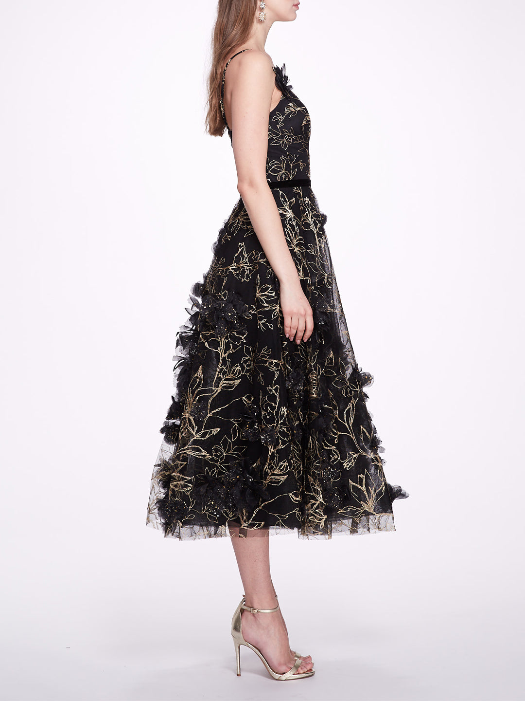 Sleeveless Embroidered Tea-Length Gown | Marchesa