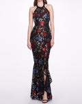 Load image into Gallery viewer, Sleeveless Halter Embroidered Sequin Gown | Marchesa
