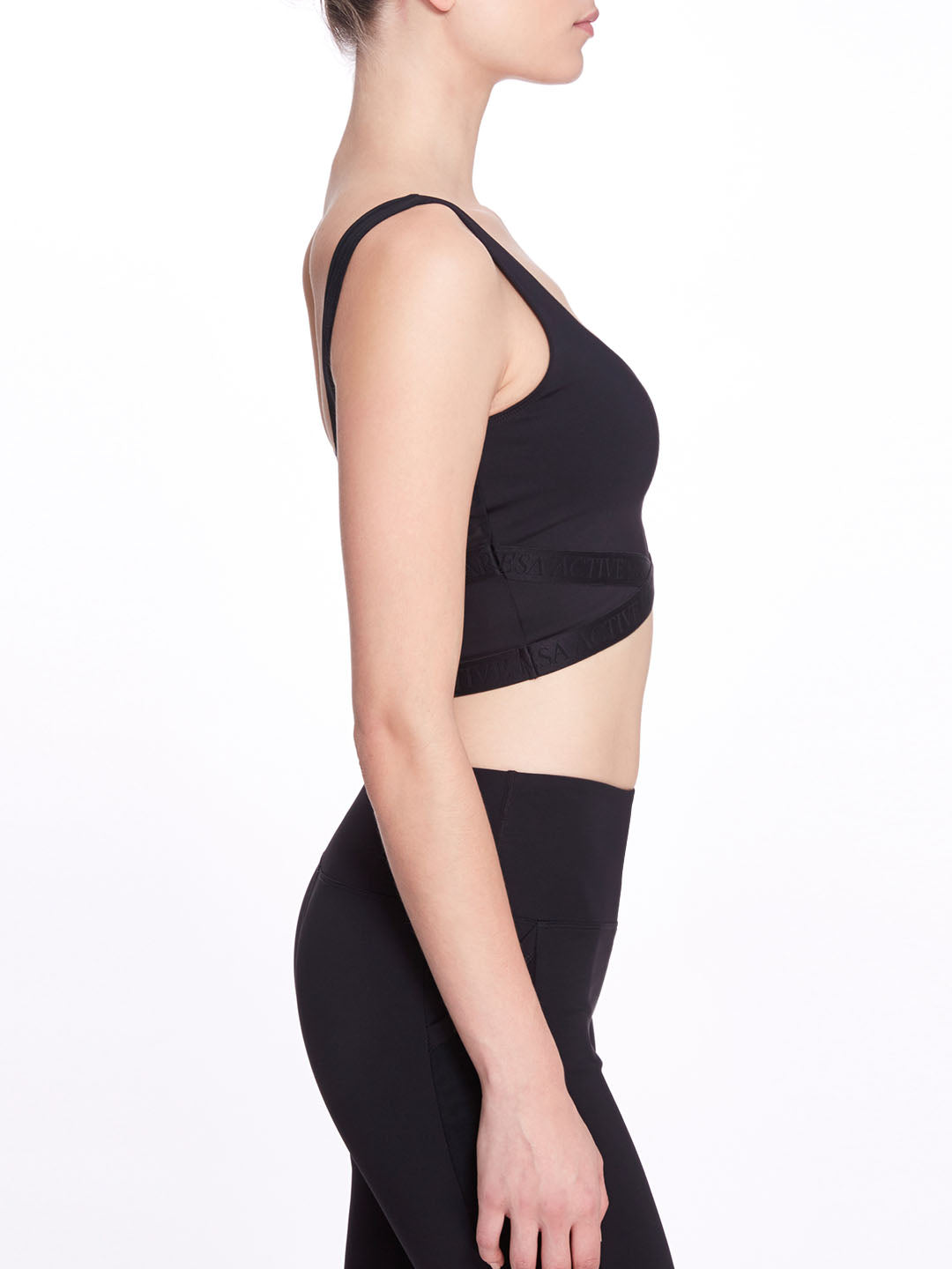 Black Scoop Neck Sports Bra With Criss Cross and Mesh Detail